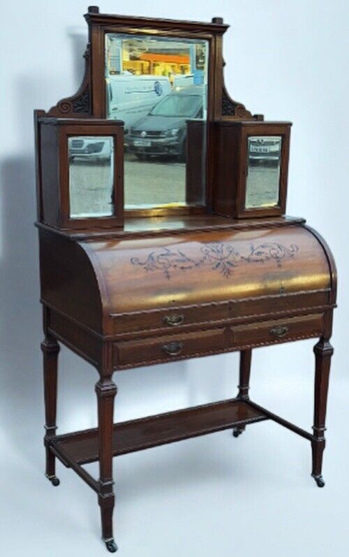 Victorian Satin Walnut Roll Top Desk With Fitted Interior , Loads Of Storage.