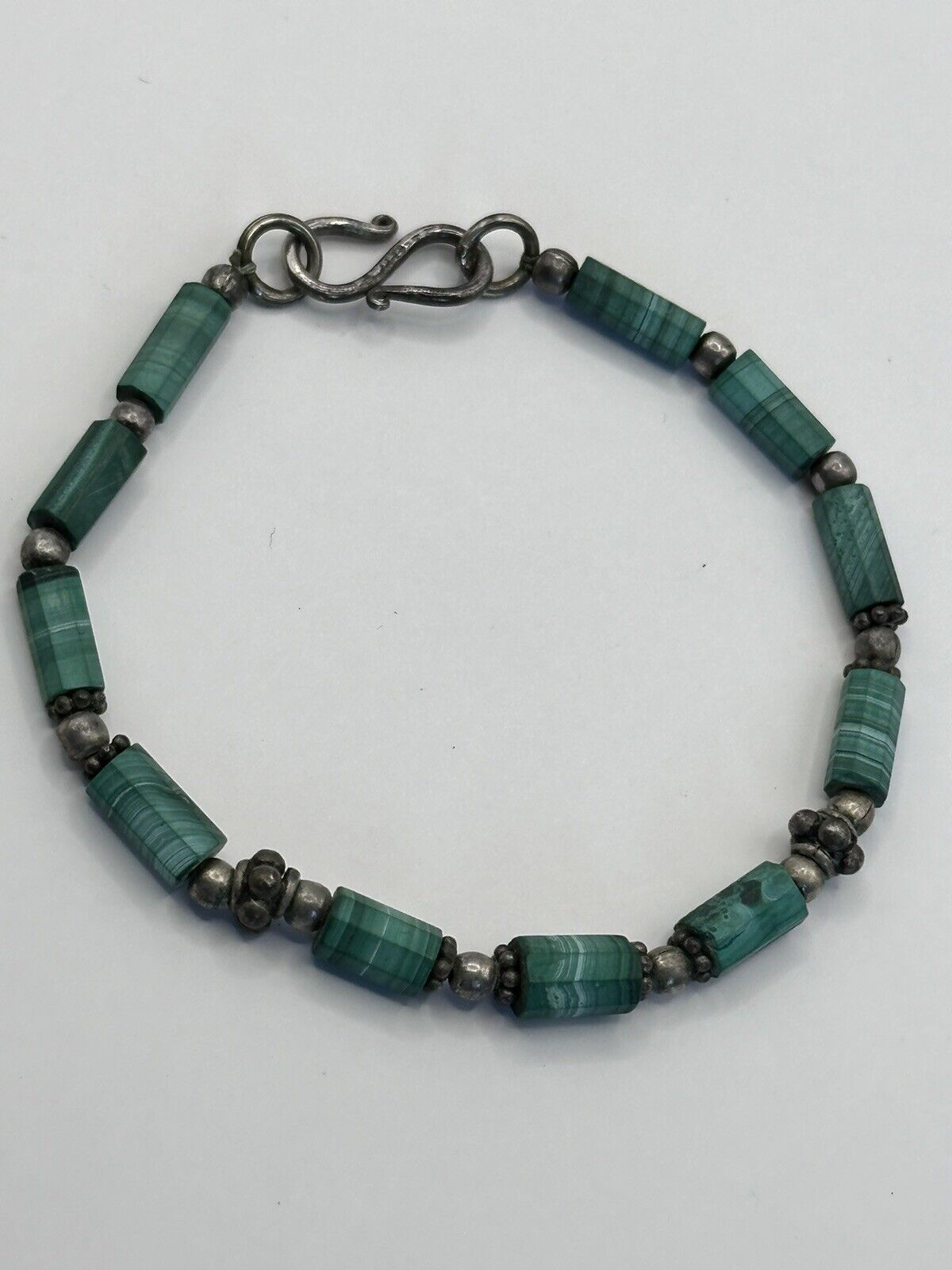 Vintage Malachite Silver Tone Bracelet