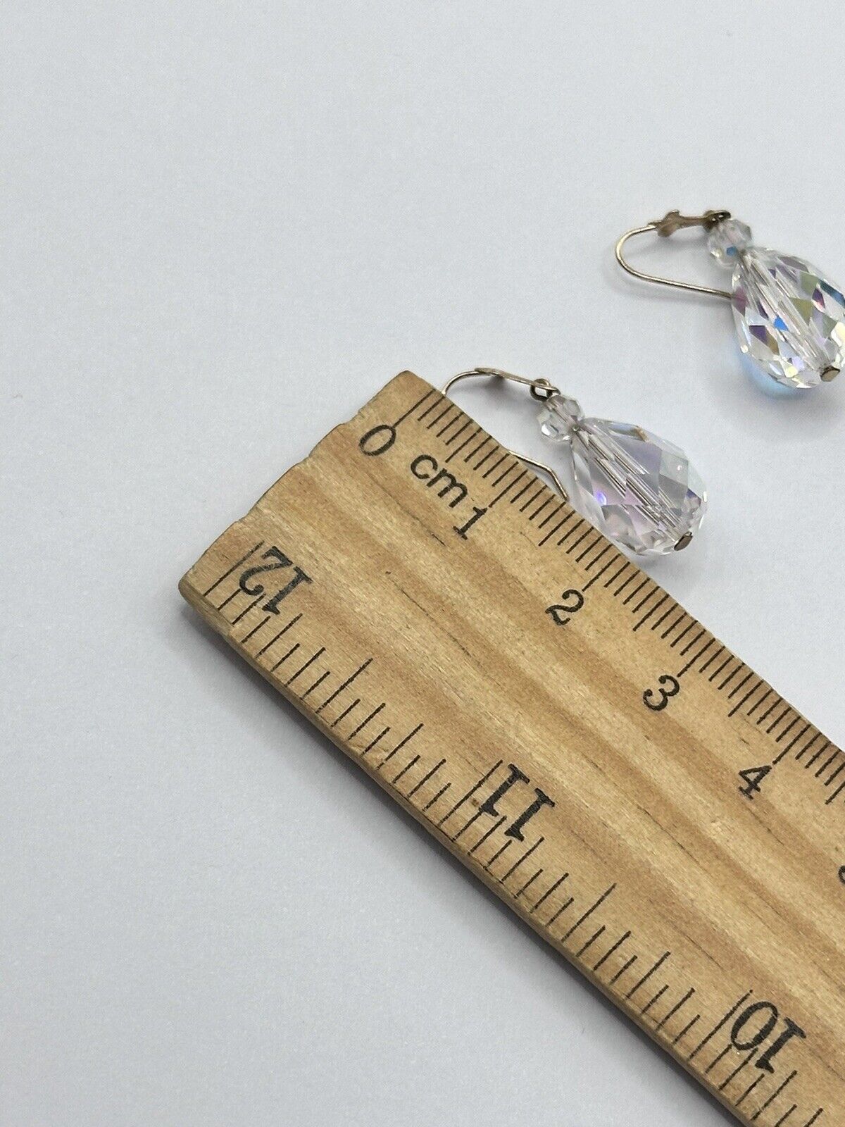 Vintage 9ct Gold Aurora Borealis Crystal Drop Earrings