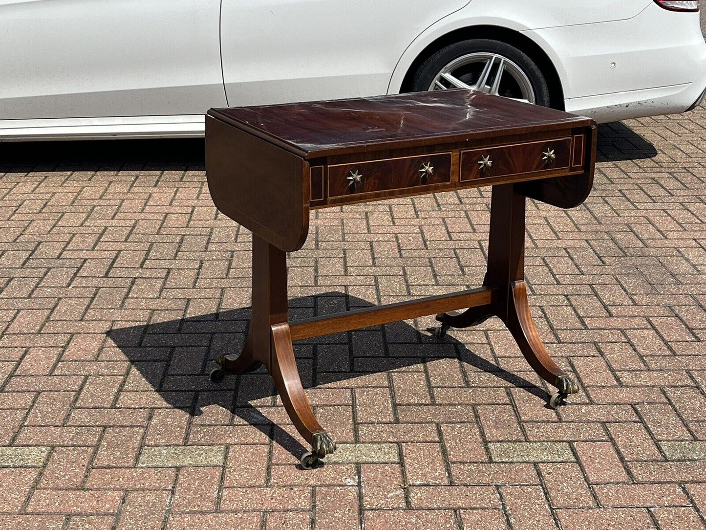 Antique Regency Inlaid Mahogany Sofa Table, Side Table, Console Table, Drawers