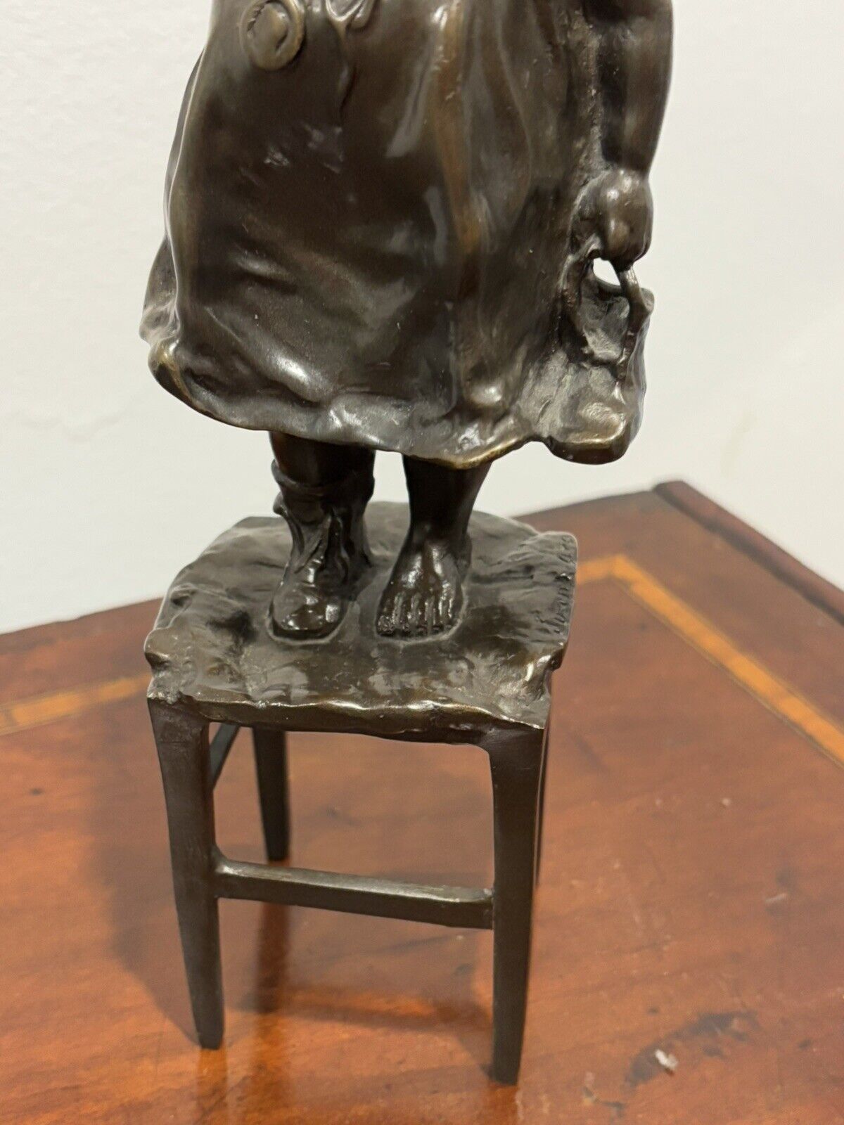 Bronze Girl Standing On A Chair, Signed To Base.