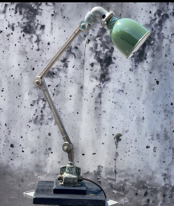 Industrial Angle Poise Lamp With Green Enamel Shade