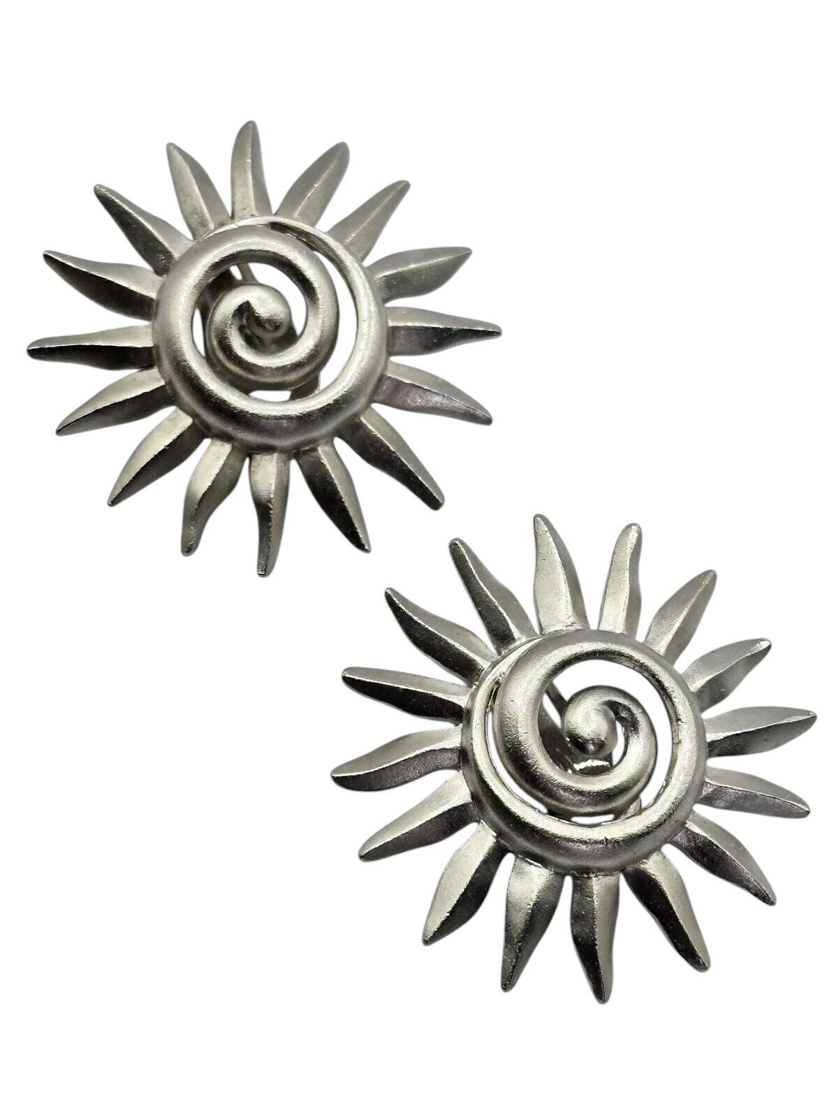 Vintage Silver Tone Sunburst Clip On Earrings