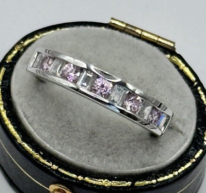 Vintage Silver 925 Cubic Zirconia Pink Clear Channel Set Ring