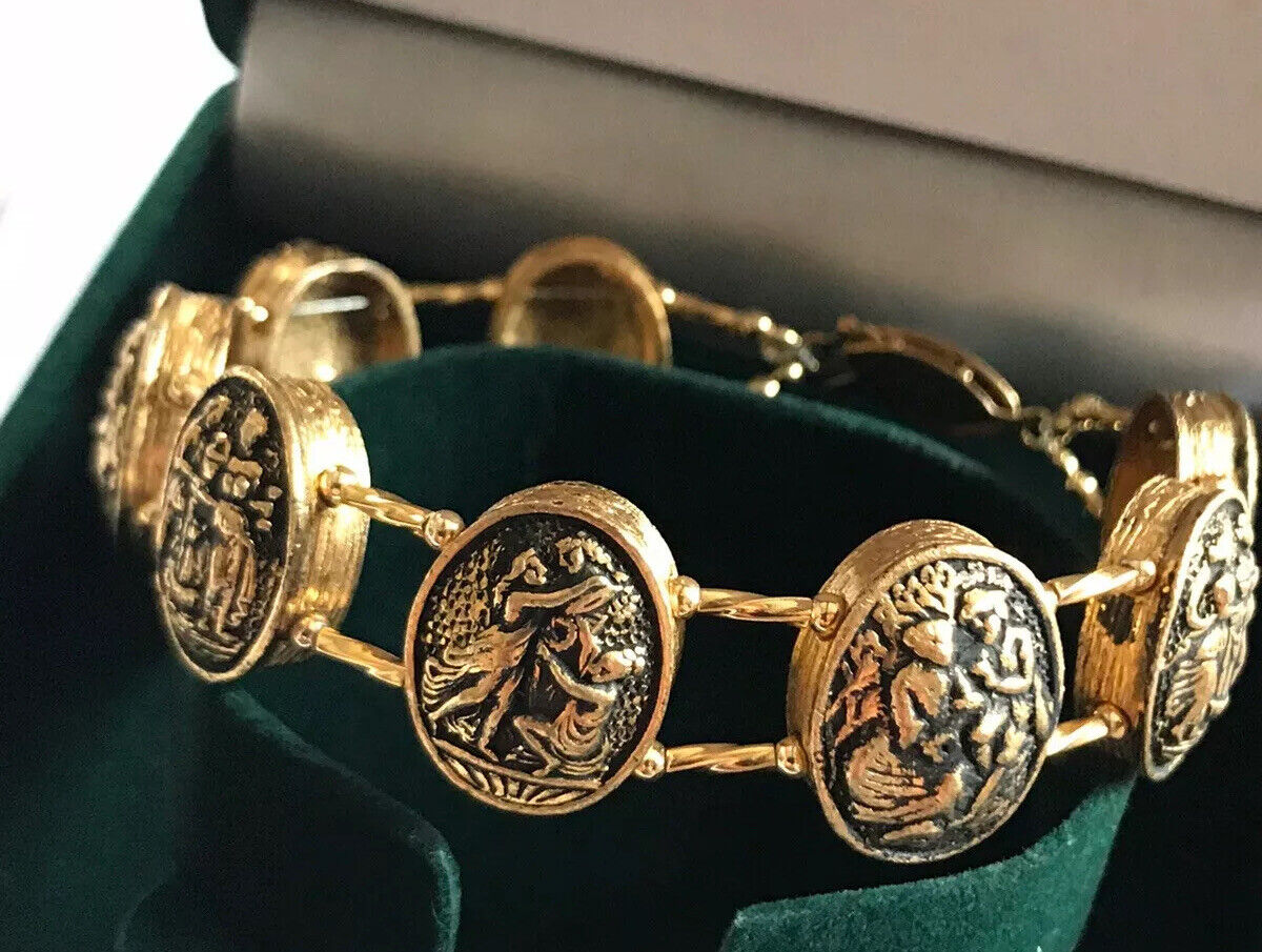 Vintage Gold Tone Etruscan Roman Gods Bracelet