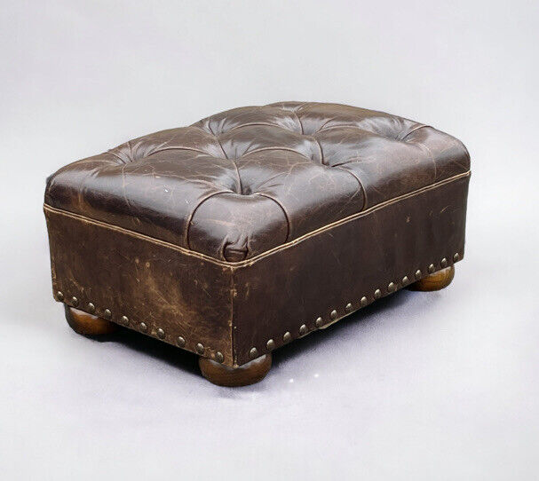 Large Brown Leather Foot Stool.