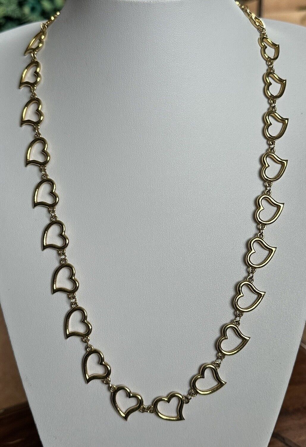 Vintage Signed Corocraft Gold Plated Hearts Long Length Necklace