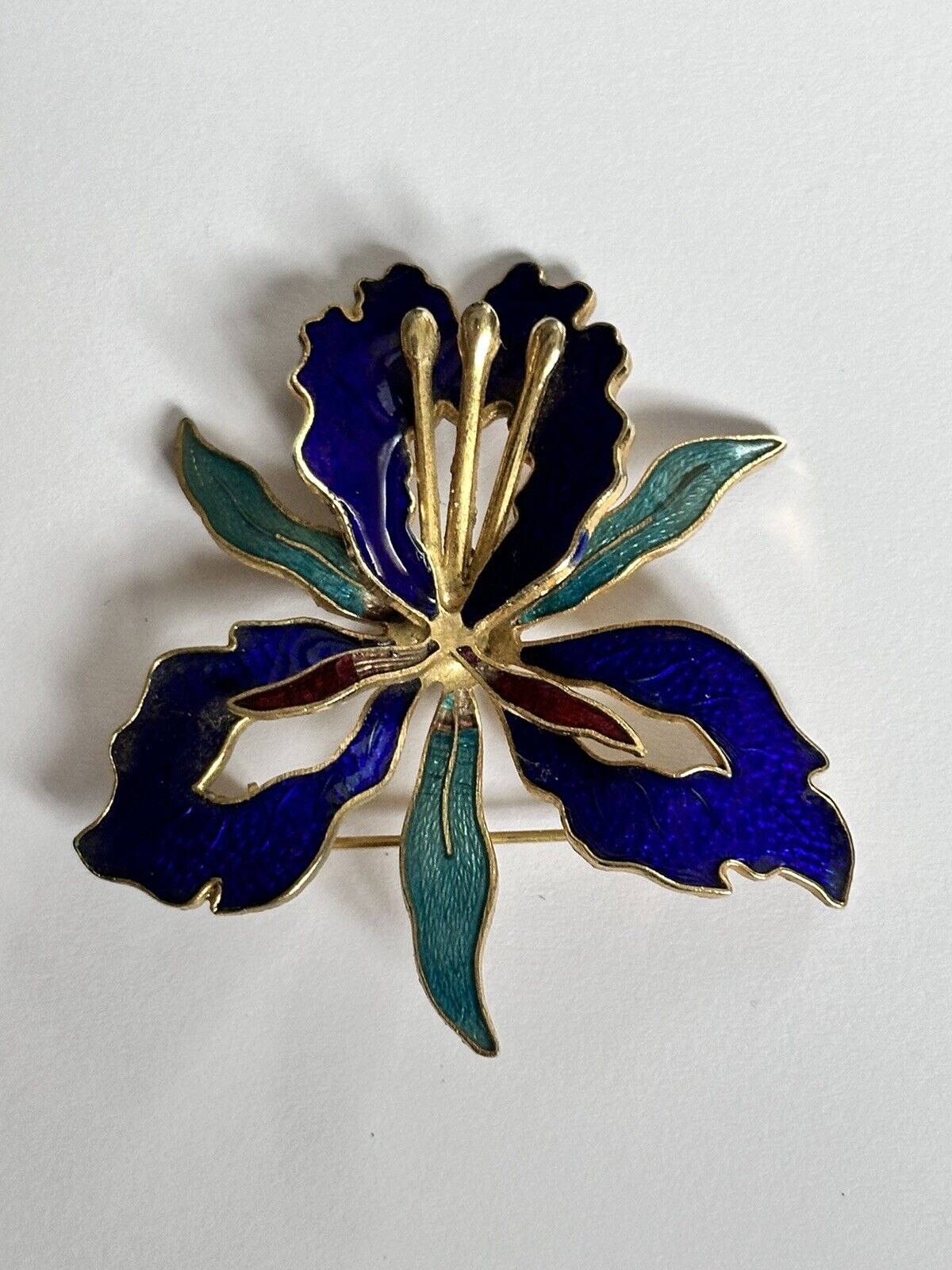 Vintage Blue Enamel Flower Brooch