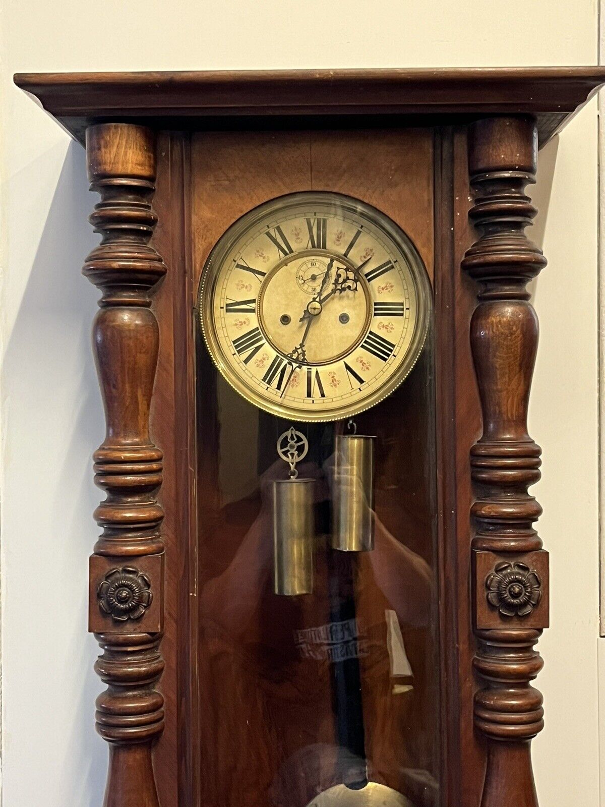 Victorian Walnut Cased Vienna Regulator, Double Brass Weights.