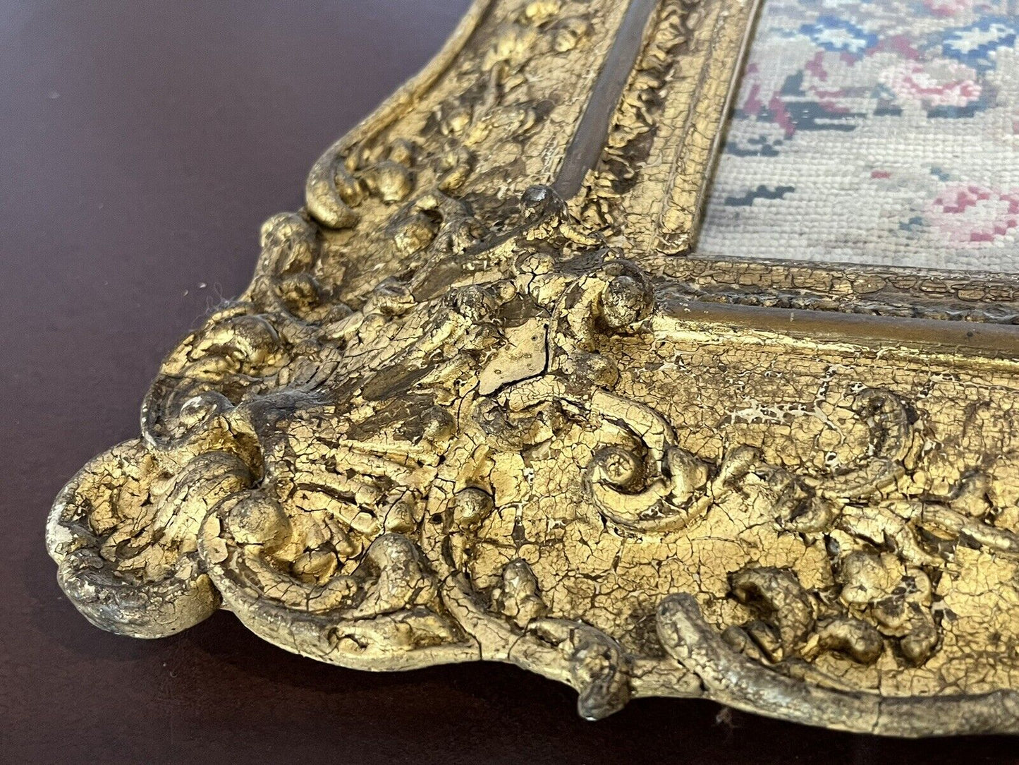 Georgian Embroidery/ Tapestry In Gold Gilt Frame.