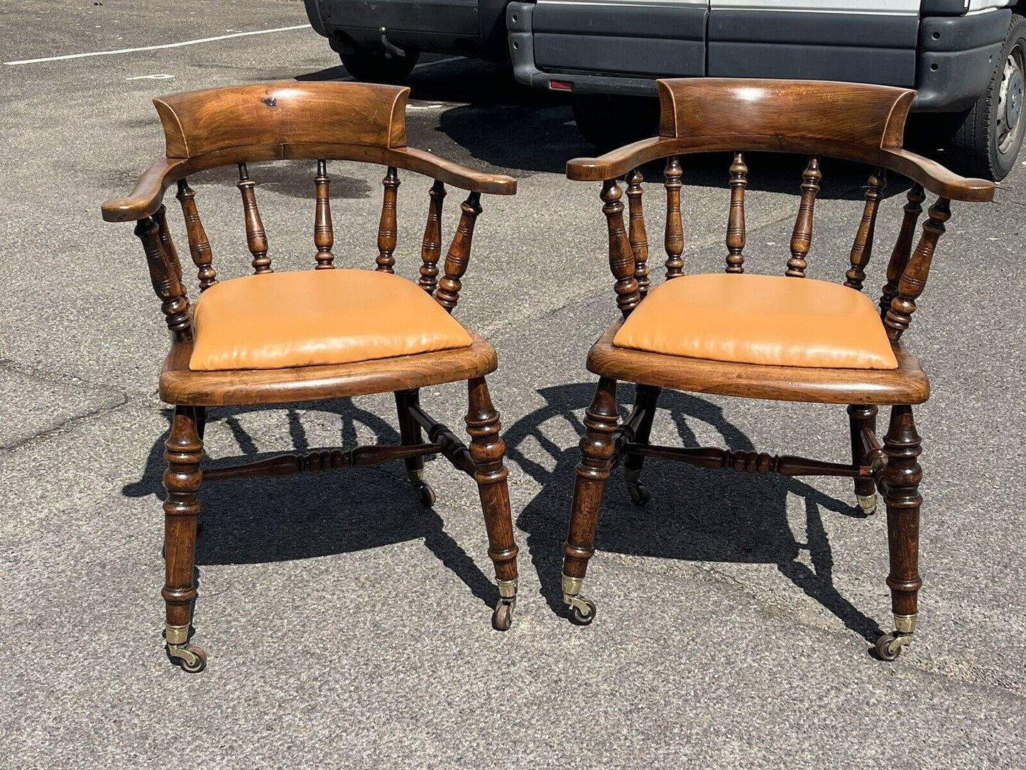 Victorian Library Armchairs, On Brass Castors, Good Quality Examples.