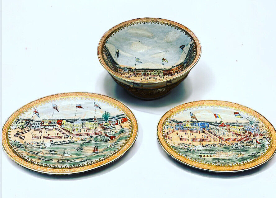 Set Of 3 Exhibition Plates And Matching Bowl.