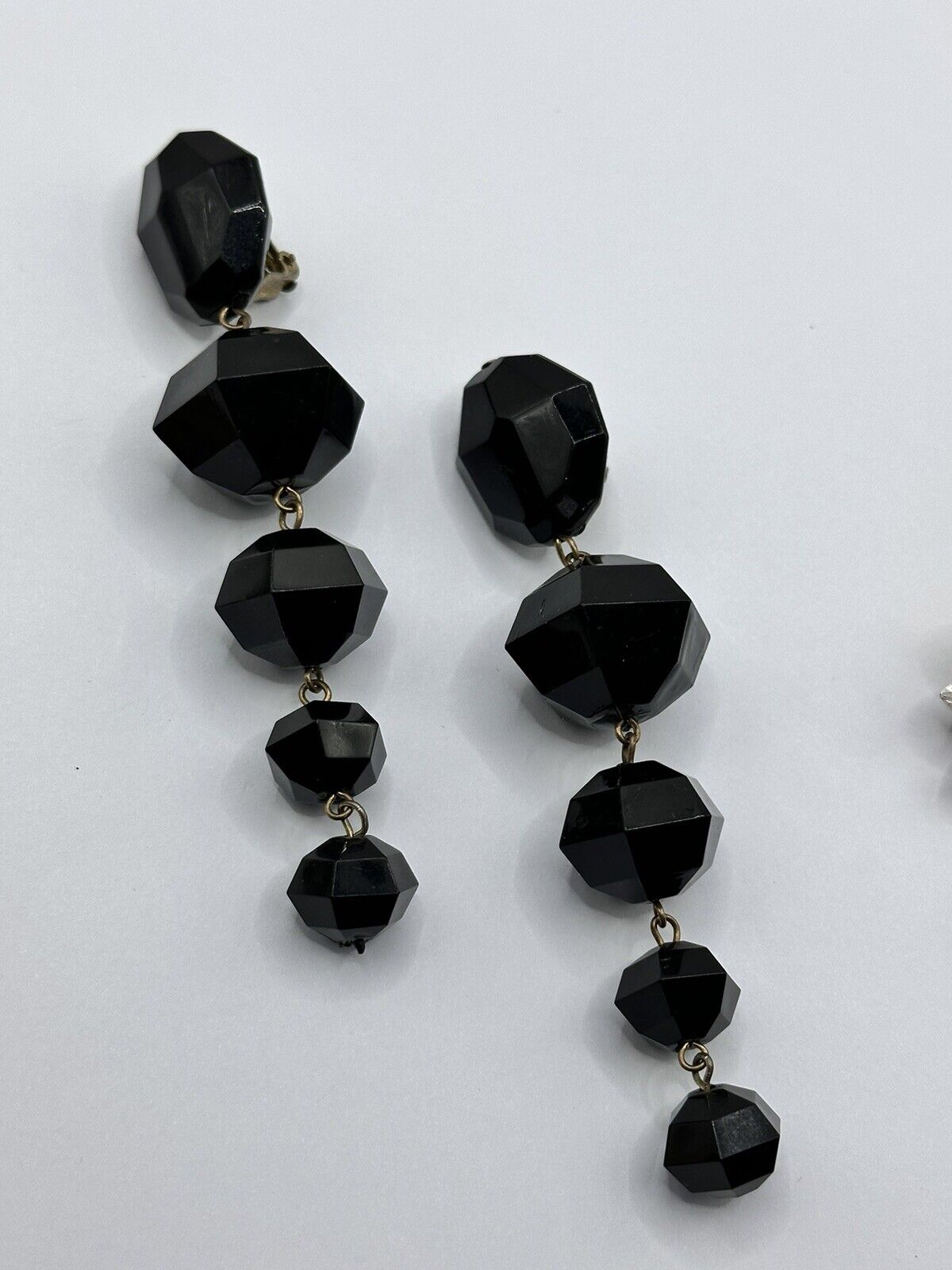 Vintage Black Acrylic Long Drop Clip On Earrings