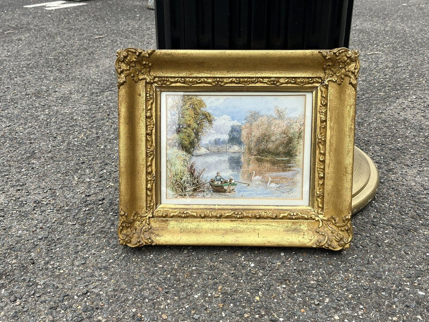 Victorian English School Gilt Framed Watercolour By J W Lewis 1901 “Boating”