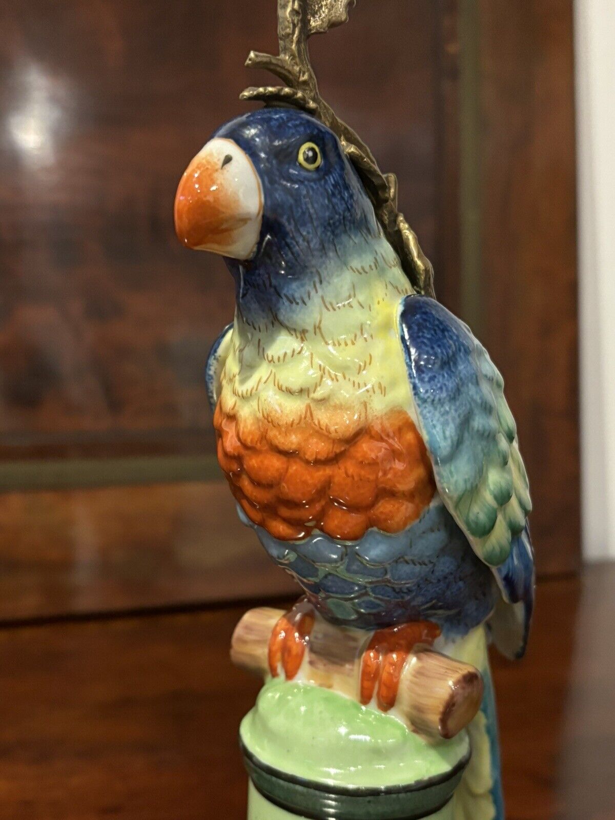 Parrot Candlesticks, Porcelain & Ormolu.