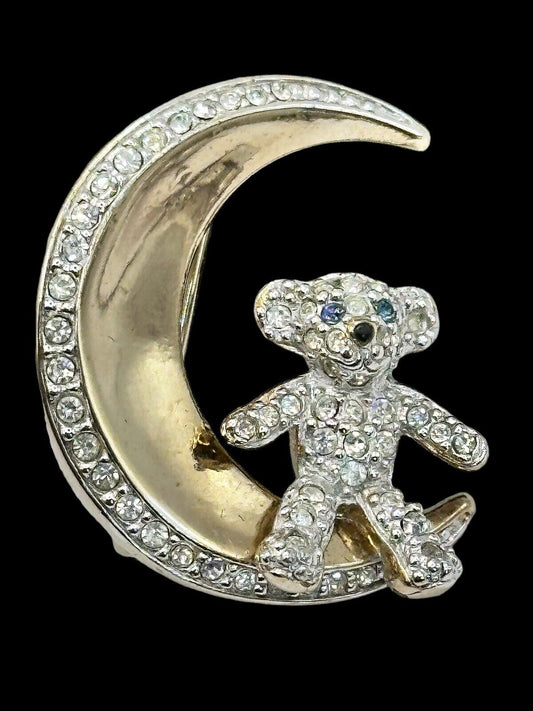 Vintage Butler And Wilson Teddy On Moon Brooch