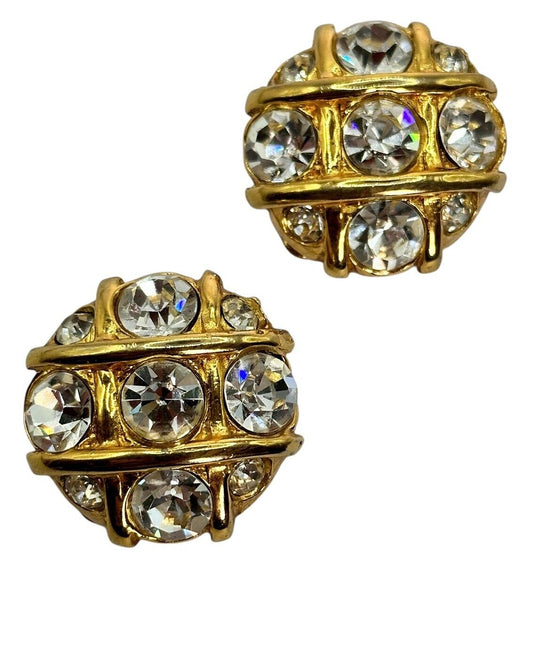 Vintage Statement Gold Tone Diamanté Clip On Earrings