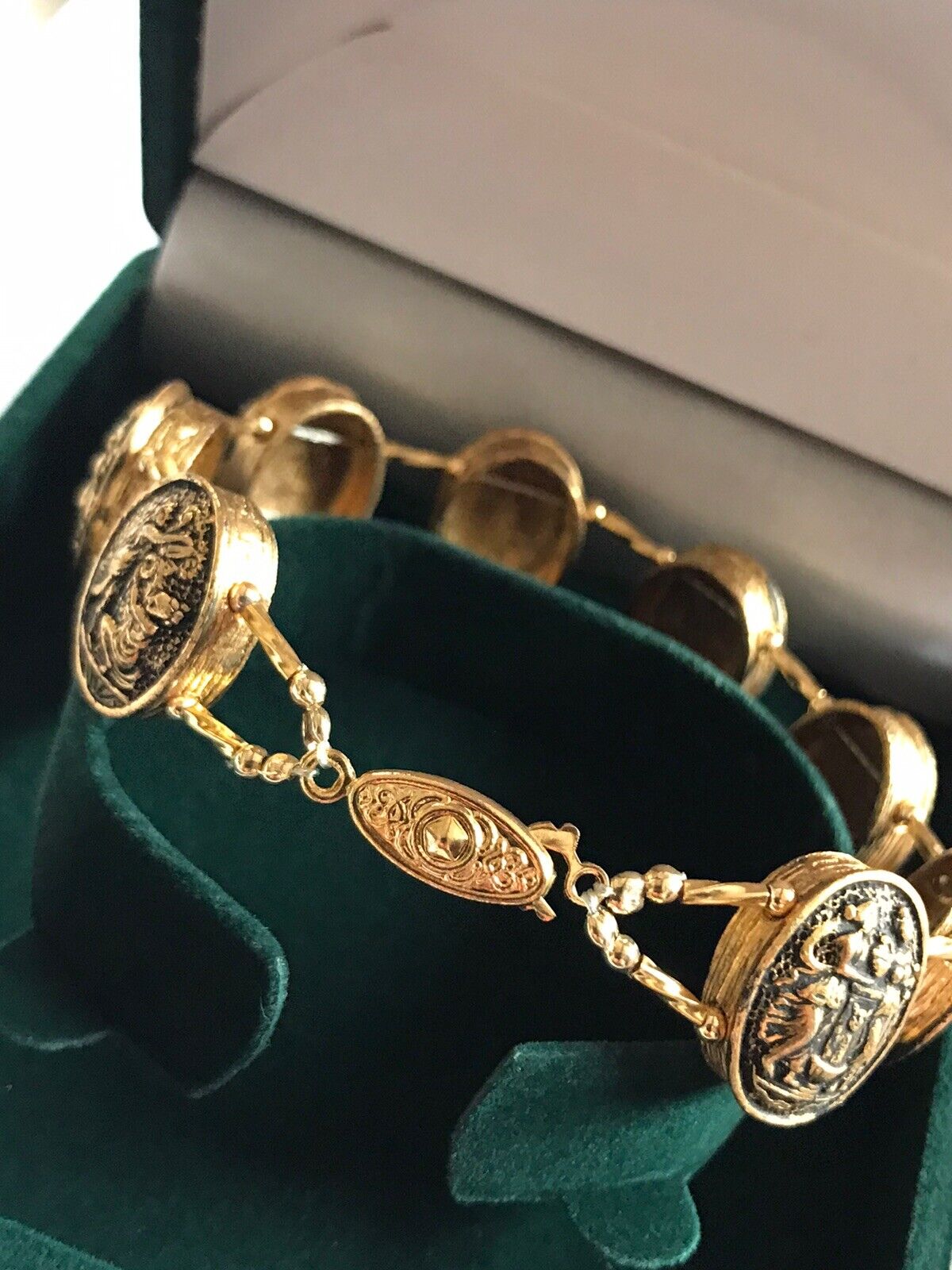 Vintage Gold Tone Etruscan Roman Gods Bracelet