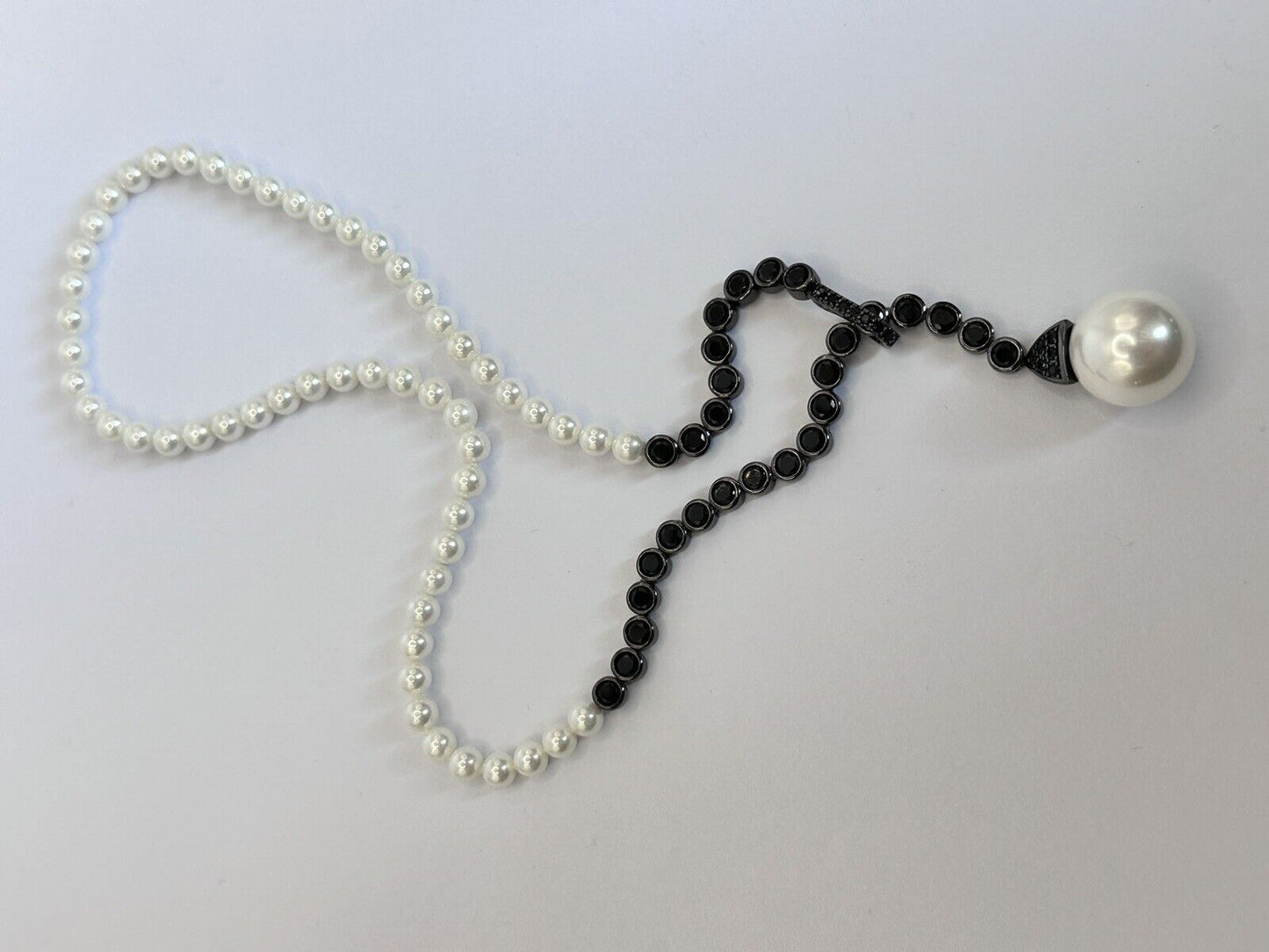 Vintage Black Diamanté Faux Pearl Adjustable Necklace