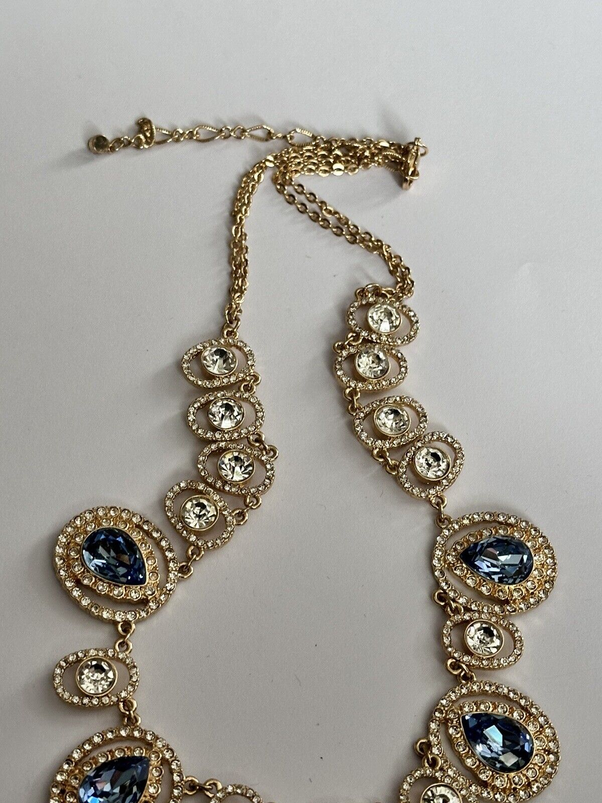 Vintage Gold Plated Blue Teardrop Crystal Statement Necklace