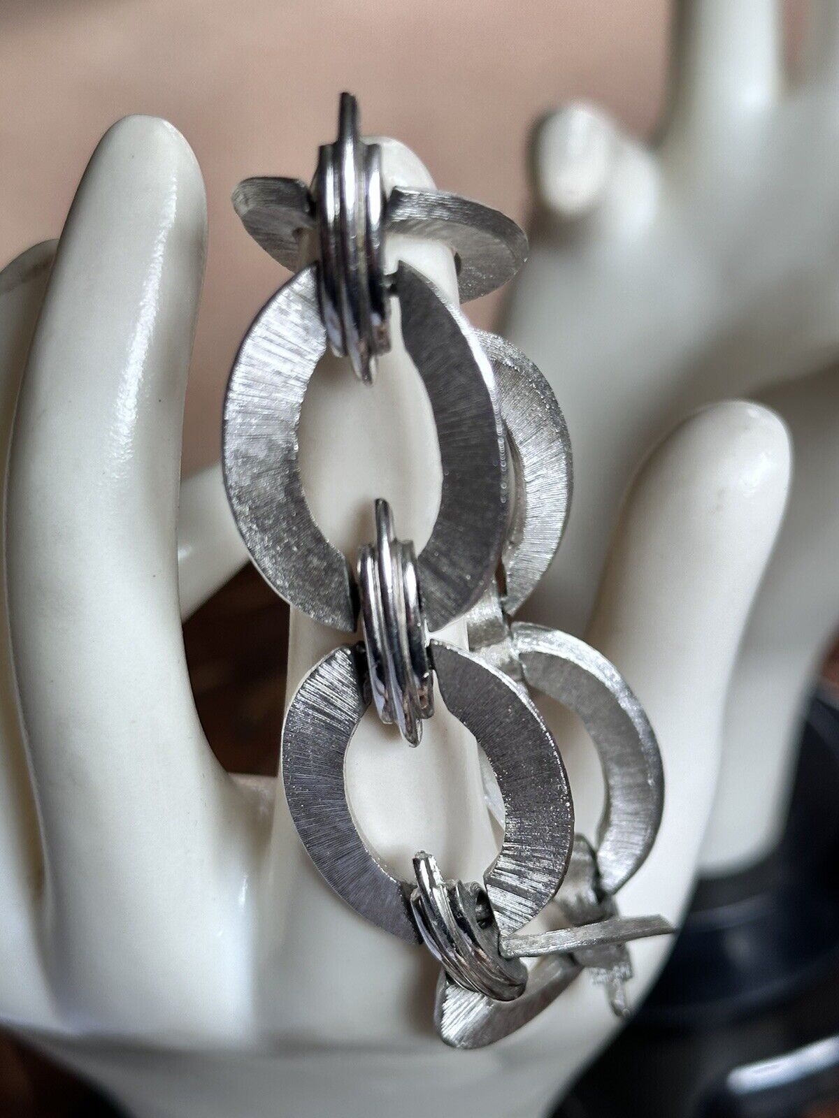 Vintage Crown Trifari Silver Tone Linked Bracelet