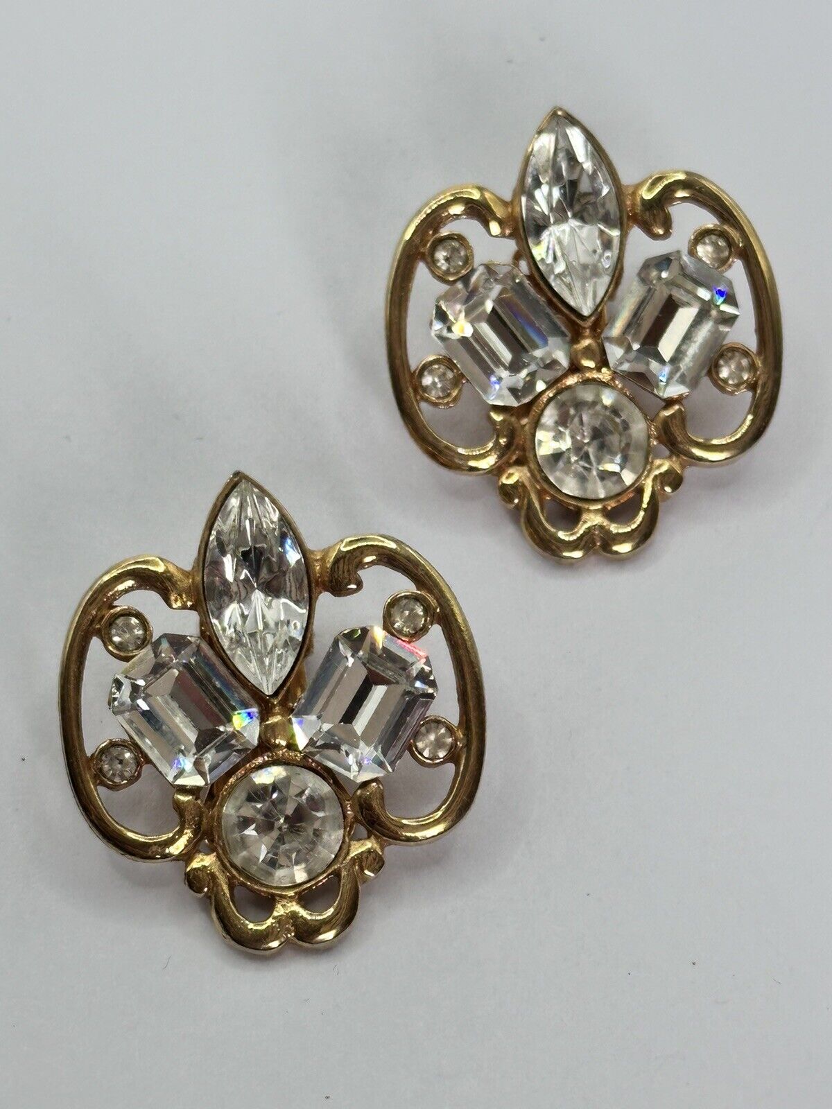 Vintage Gold Plated Diamanté Clip On Earrings