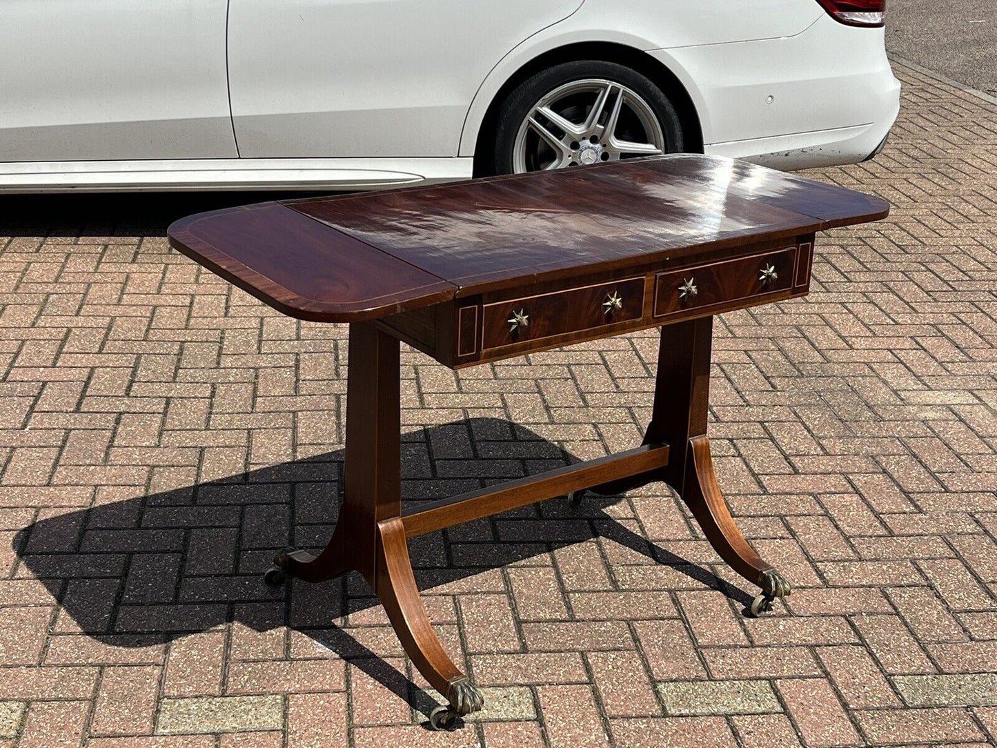 Antique Regency Inlaid Mahogany Sofa Table, Side Table, Console Table, Drawers