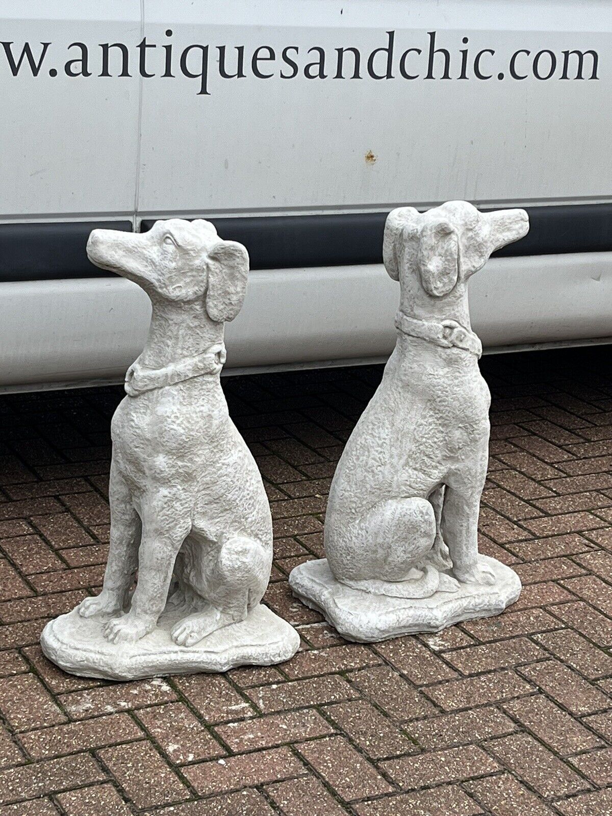 Life Size Pair Of Garden Seated Dog Statues, Great Look. Very Heavy.