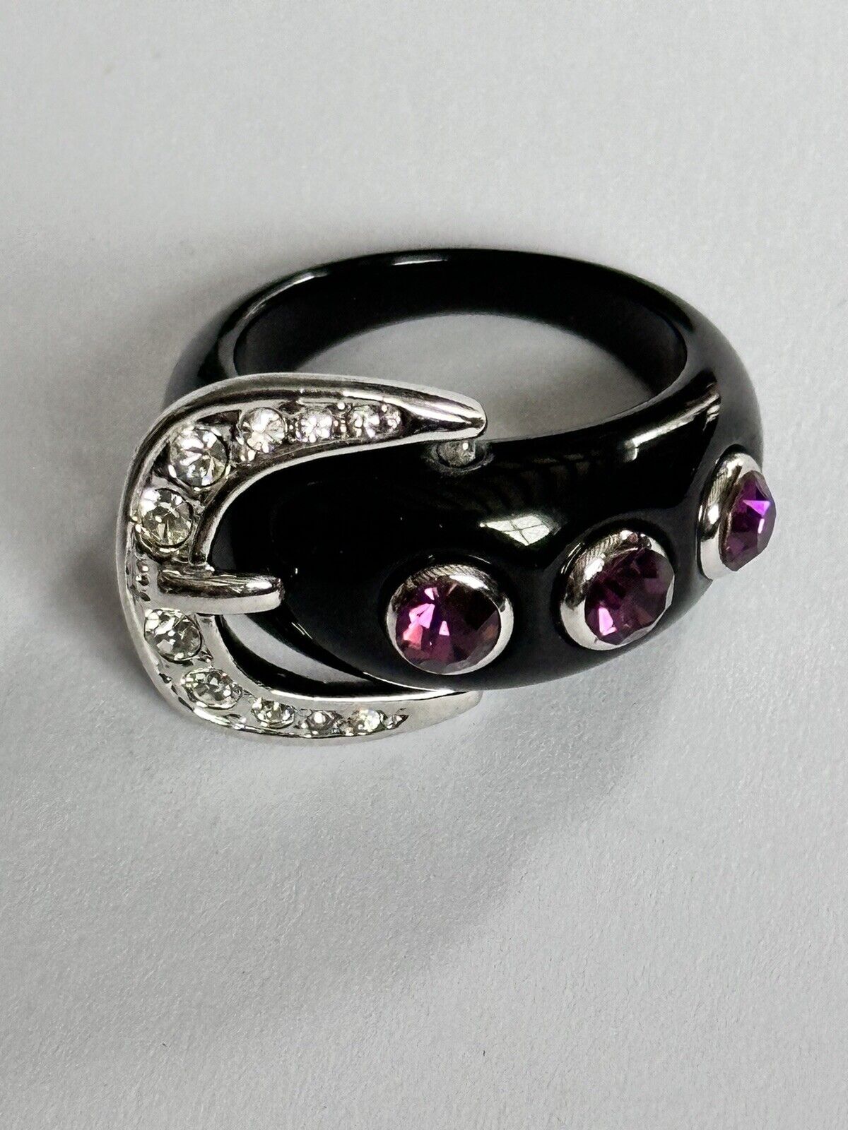 Vintage Black Band Purple Stone Buckle Ring