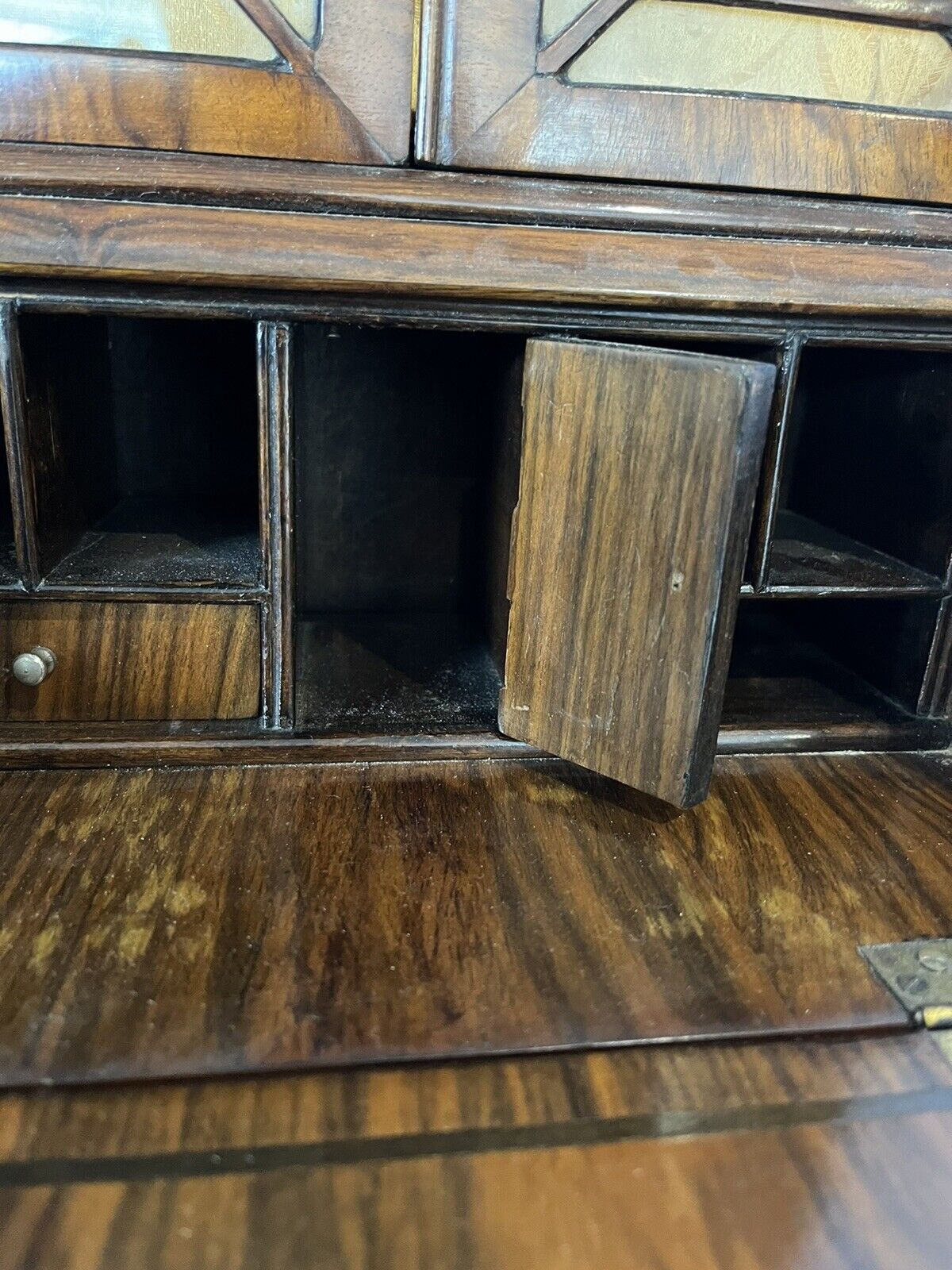 Miniature Apprentice Piece Walnut Bookcase Bureau, Fitted Interior.