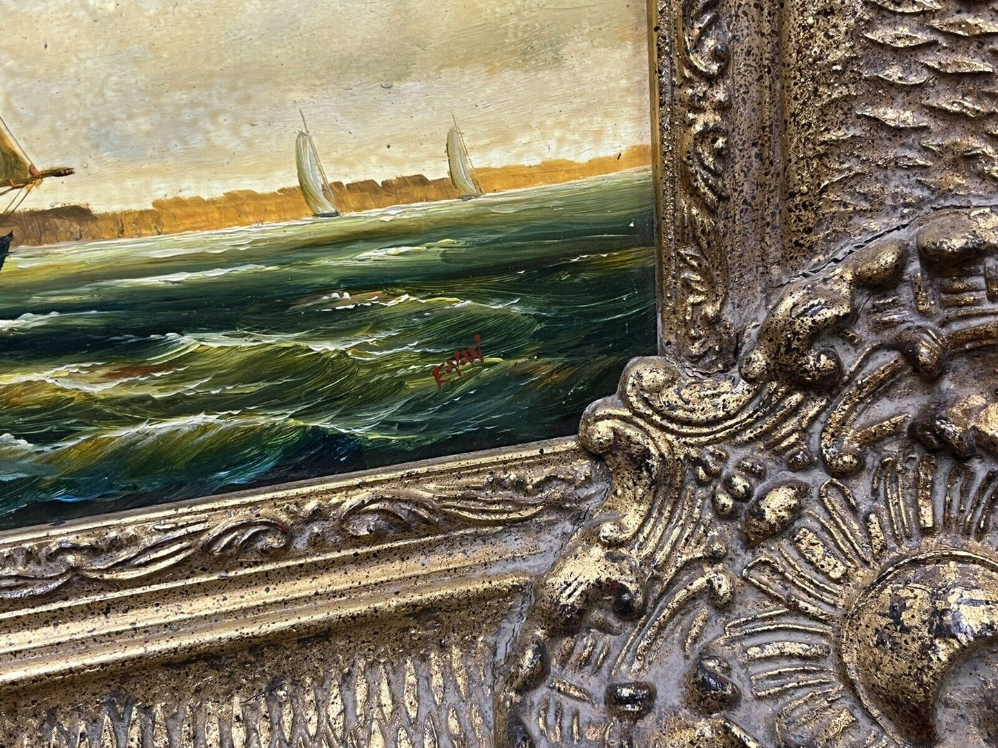 Maritime Oil On Board In Gold Gilt Frame