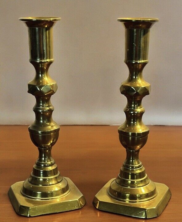 Antique Brass Candlesticks. 19.5 cms tall.