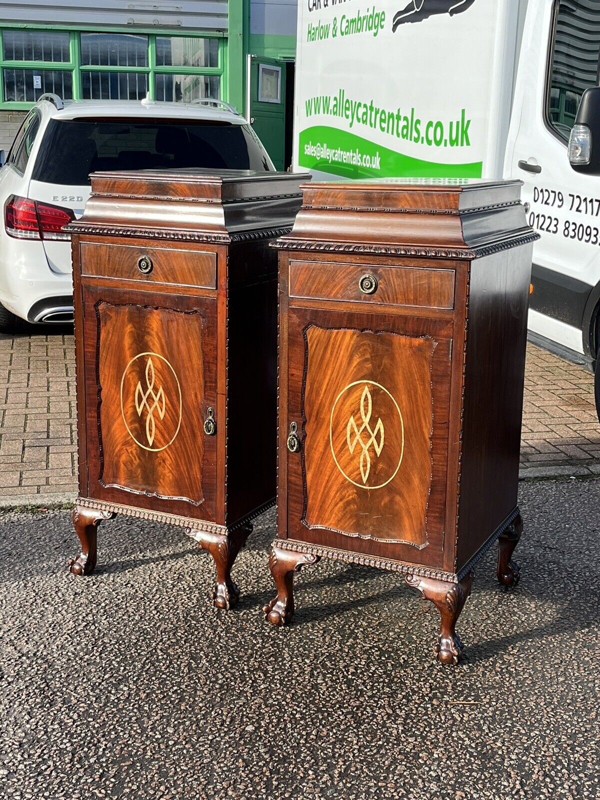 Antique Mahogany Pair Of Wine Celleratte Cabinets With Scottish Crest