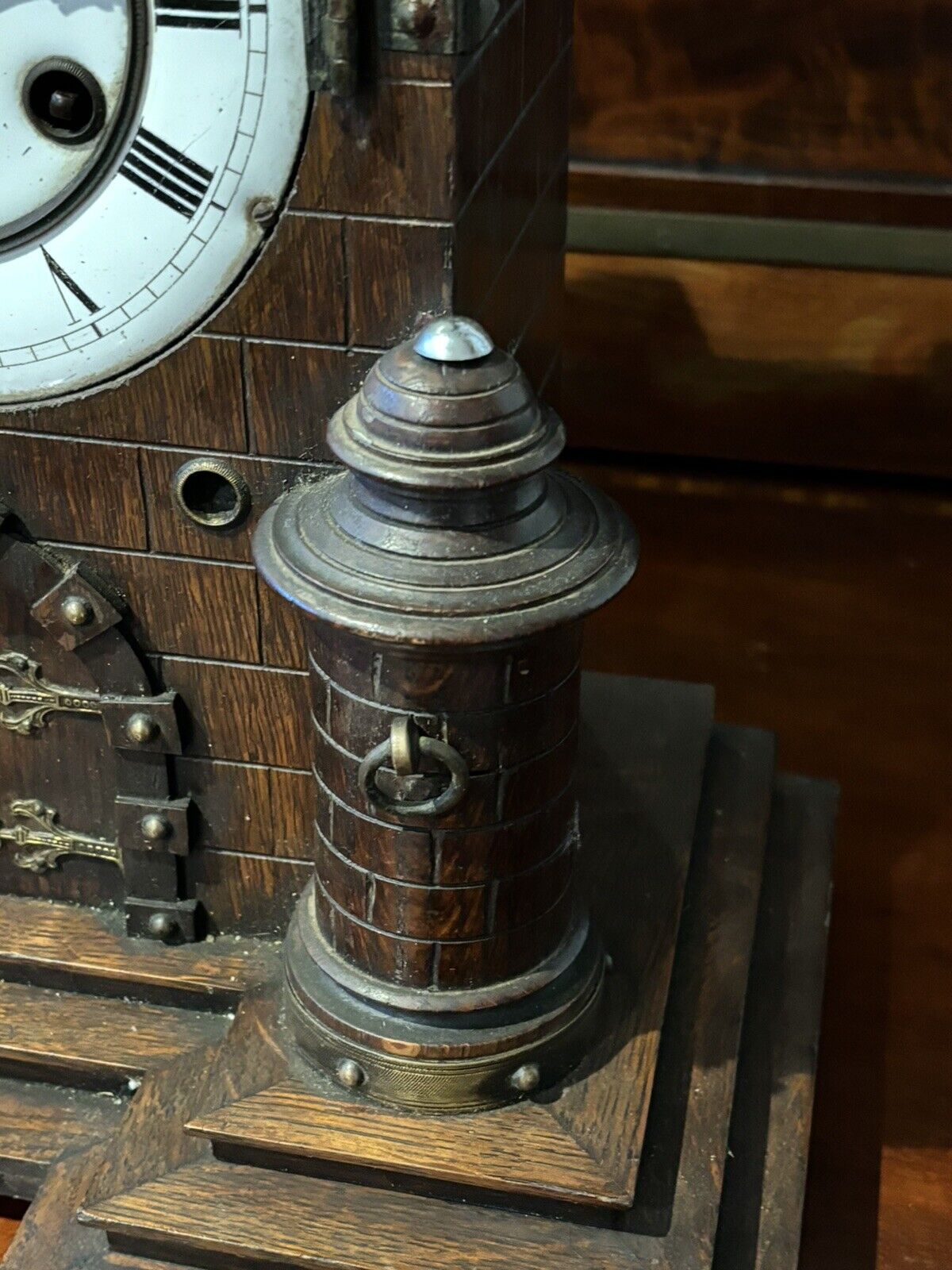 Antique Black Forest Architectural Wooden Mantle Clock