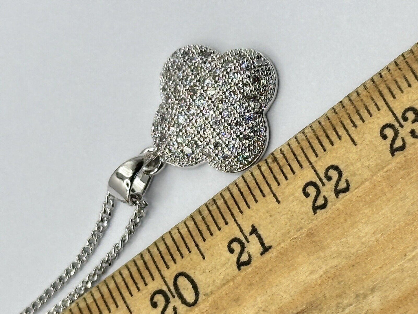 Rhodium Plated Clover Necklace Made With Clear Swarovski Crystals New Old Stock