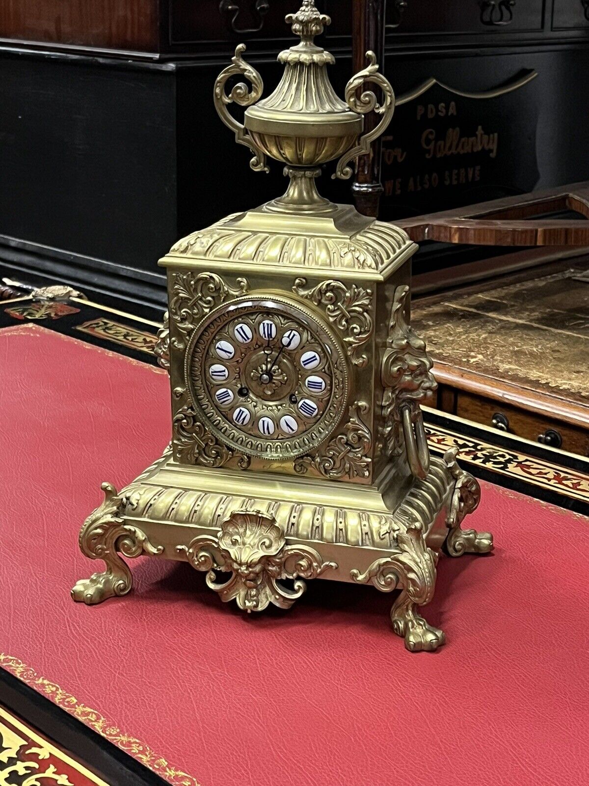 Victorian Brass Clock, Superb Quality, Chimes In A Bell, With Key And Pendulum