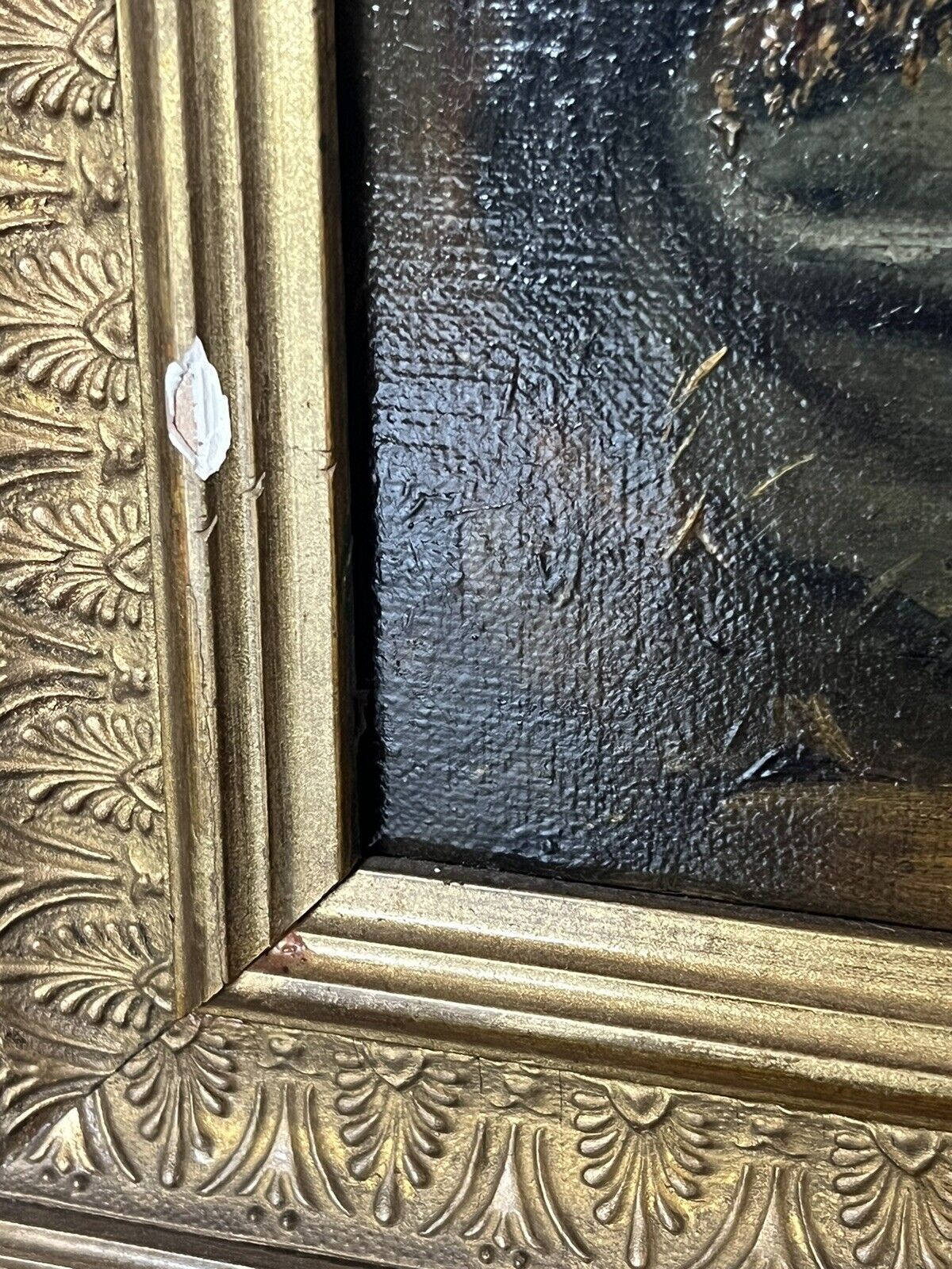 Antique Oil Painting . Oil on canvas in gold Gilt frame.