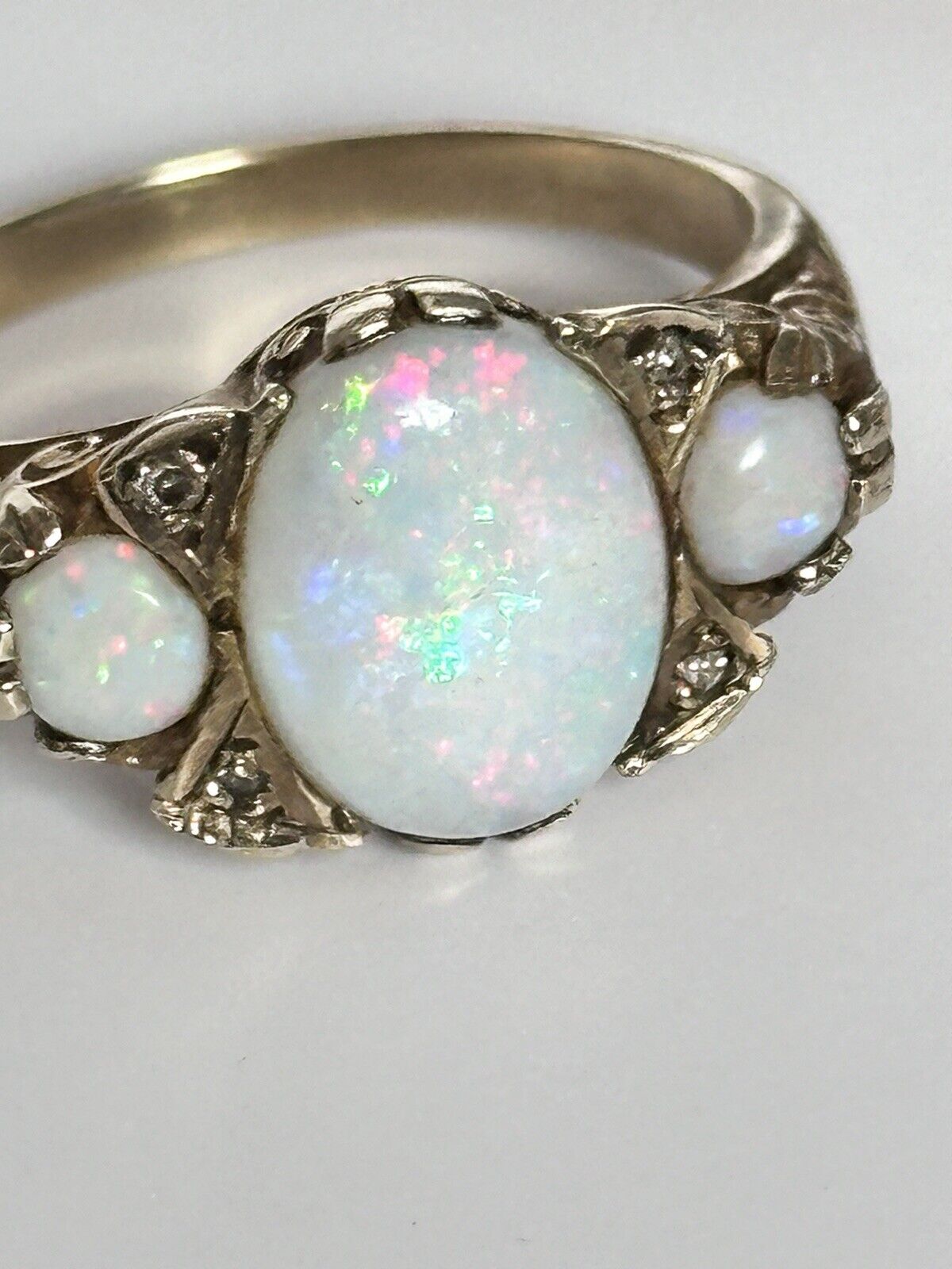 Vintage 9ct Yellow Gold Statement Opal Diamond Ring