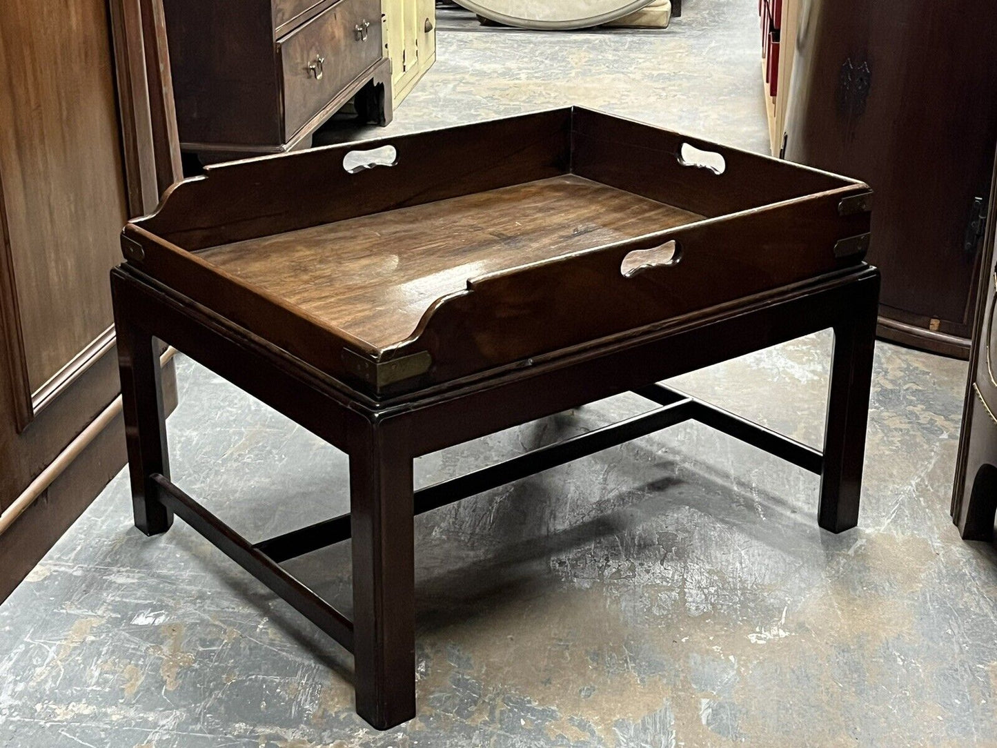 Antique Mahogany Lift Of Butlers Tray On Stand