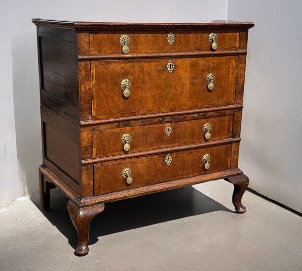 George II Provincial Walnut Chest Of Drawers. Brass Handles. Splits In 2 Pieces.