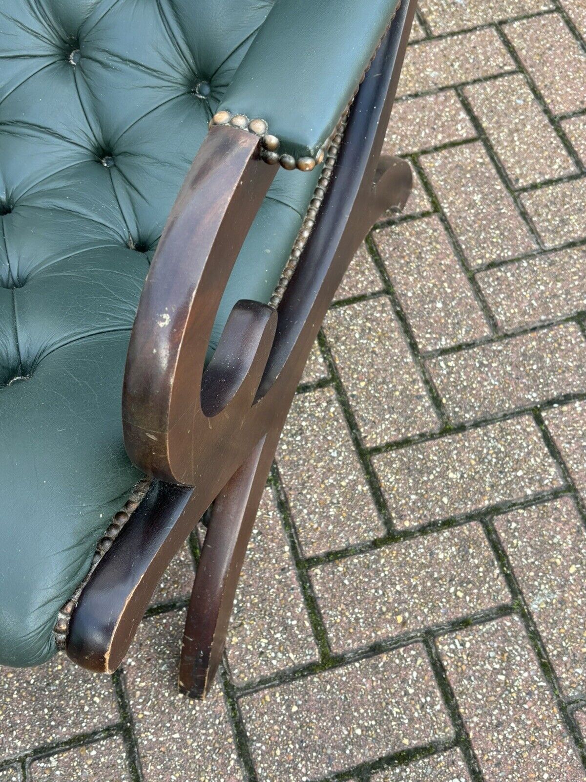 Pair Of Green Leather Buttoned Back Armchairs. Slipper Chairs/ Reading Chairs