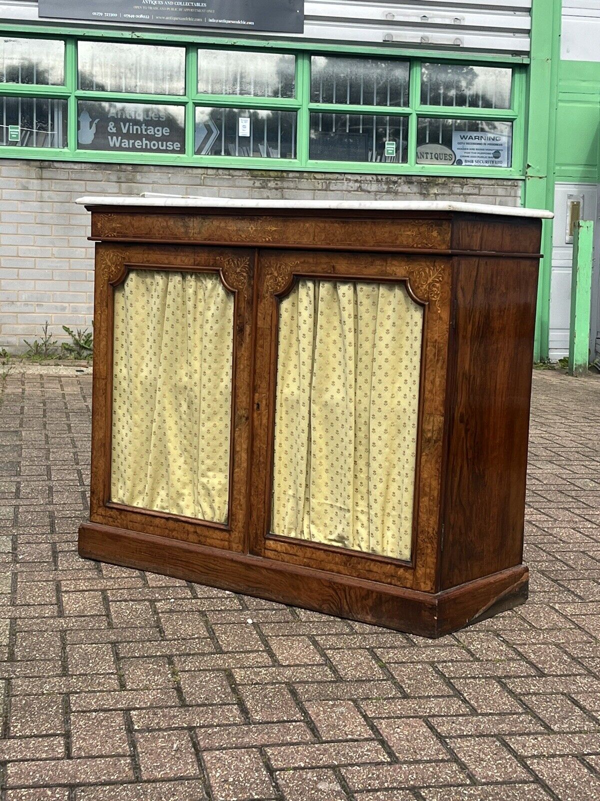 Victorian Walnut Pier Bookcase, Display Cabinet, Credenza With White Marble Top