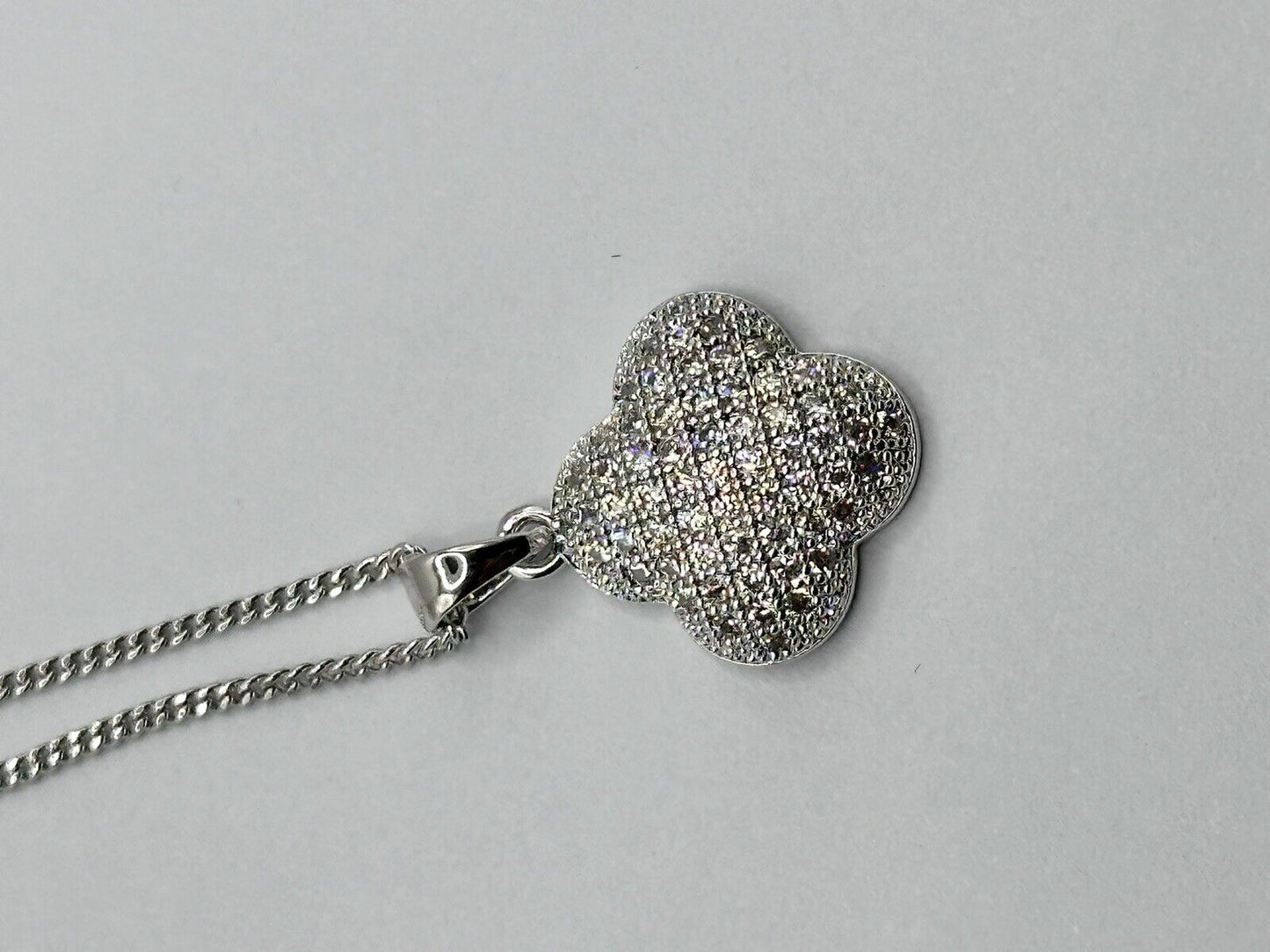 Rhodium Plated Clover Necklace Made With Clear Swarovski Crystals New Old Stock