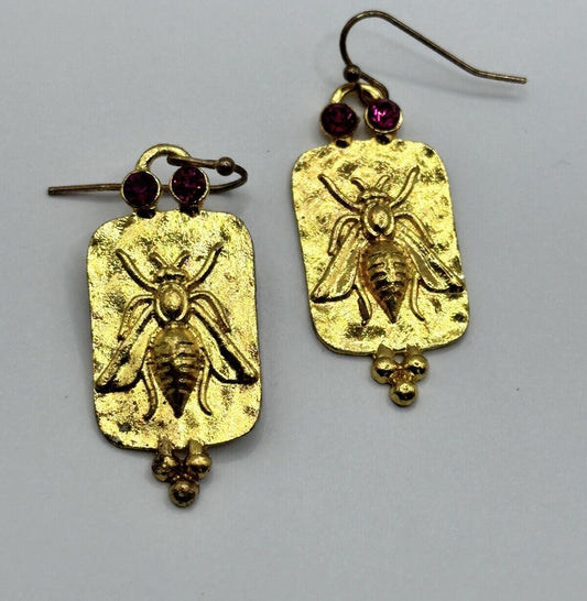 Vintage Gold Tone Bee Bug Drop Earrings