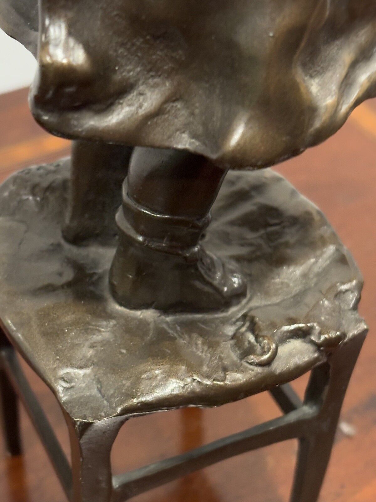 Bronze Girl Standing On A Chair, Signed To Base.