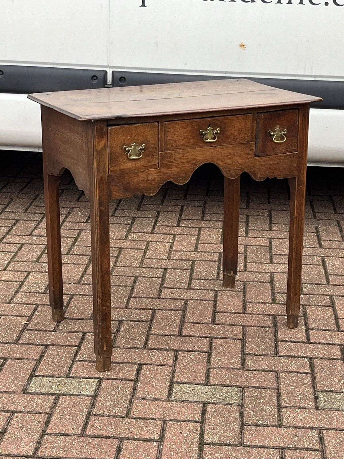 Early Georgian Oak Lowboy With Brass Handles. Make Great Hall Or Console Table