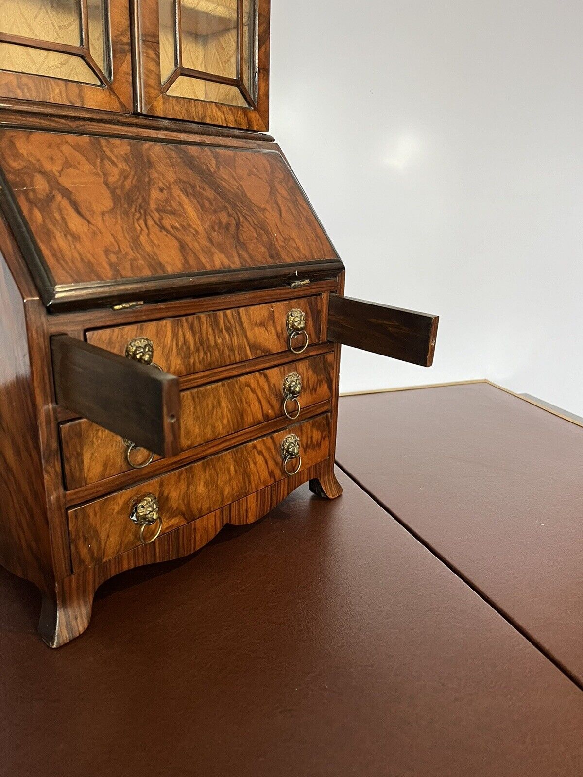 Miniature Apprentice Piece Walnut Bookcase Bureau, Fitted Interior.