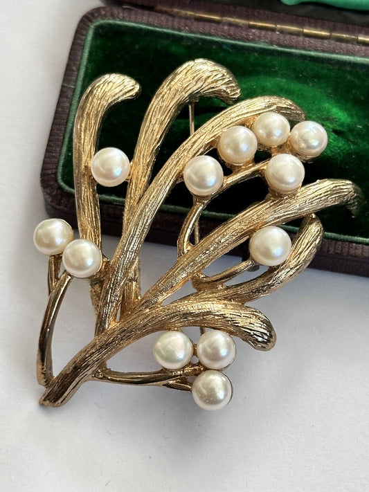 Vintage Gold Tone Faux Pearl Statement Brooch