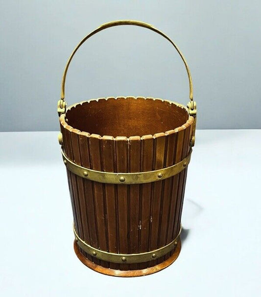 Peat Bucket, Brass Bound & Mahogany. Log Bucket