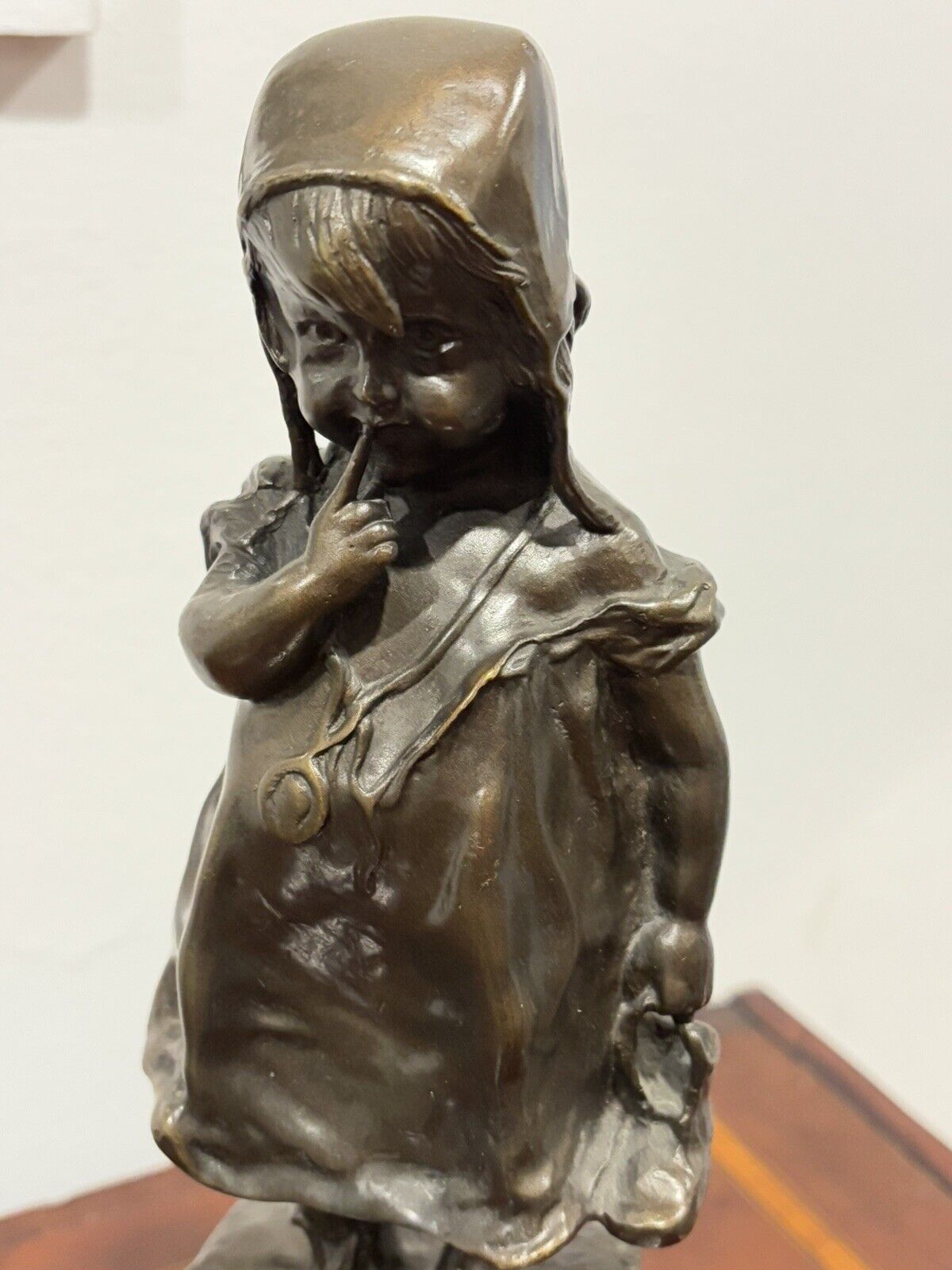 Bronze Girl Standing On A Chair, Signed To Base.